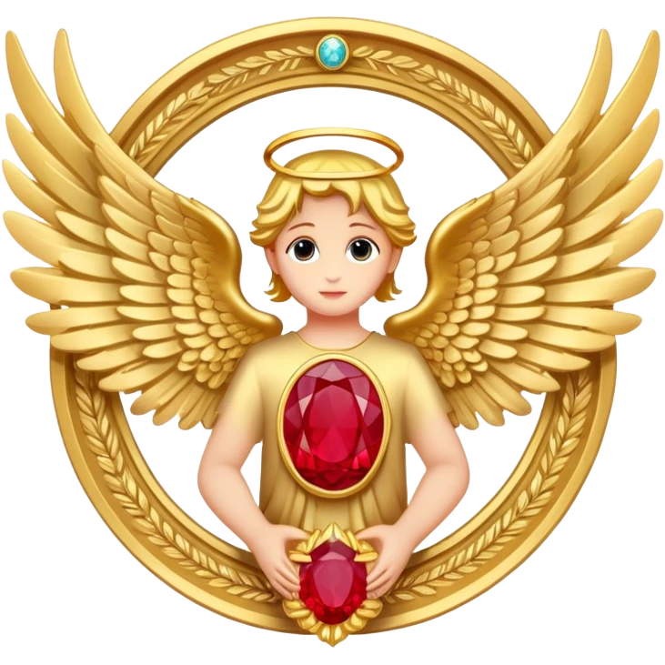 Third place award number in frame decorated with golden angel  wings and rubby stone emoji