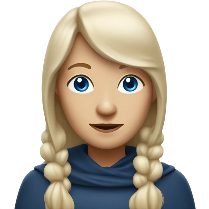 Wise crone woman, shoulder length,  blonde hair with bangs, blue eyes with wisdom emoji