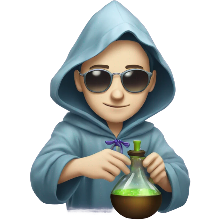Young pale wizard mixing potions while wearing sunglasses emoji