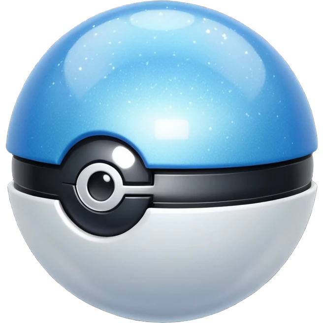 blue pokeball emoji, top half is a more saturated blue, bottom half is white, black stripe, with a white sheen, with a pearlescent finish, with a sparkle effect emoji