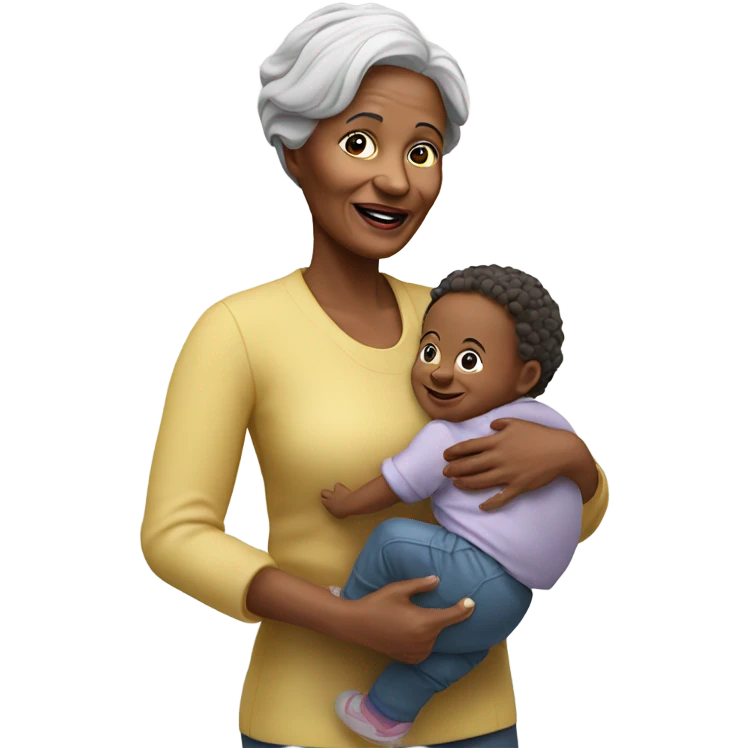 Create a 3d hyper realistic senior woman holding a toddler  emoji