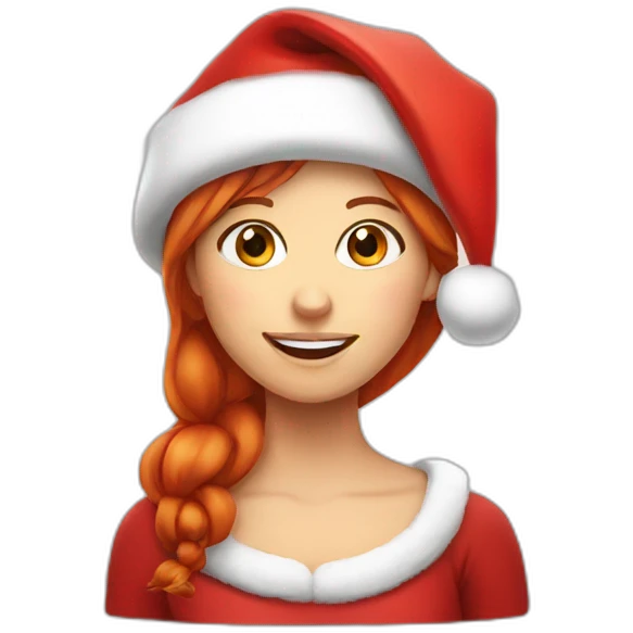red head girl wearing Santa hat emoji