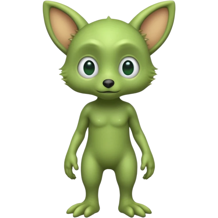 full body ...cute peacefull alien furry with 2 legs ....stands upright and looks intelligent ...wears clothing. not green..looks happy and cuddly... doesnt have eyes on face, there is a appendage coming from top of head with a single large eye emoji