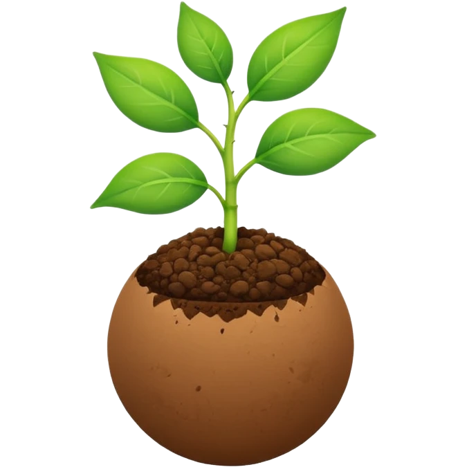 A sprout emoji in the style of Apple emojis, with two small green leaves and a thin stem growing from the top of a round brown ball representing soil. emoji