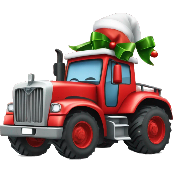 TRACTOR TRUCK WITH CHRISTMAS HAT emoji