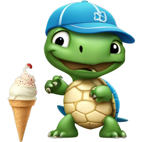 Turtle wearing baseball cap and holding ice cream emoji