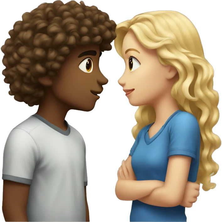 a boy with brown curly thick hair kissing a blond haired girl emoji