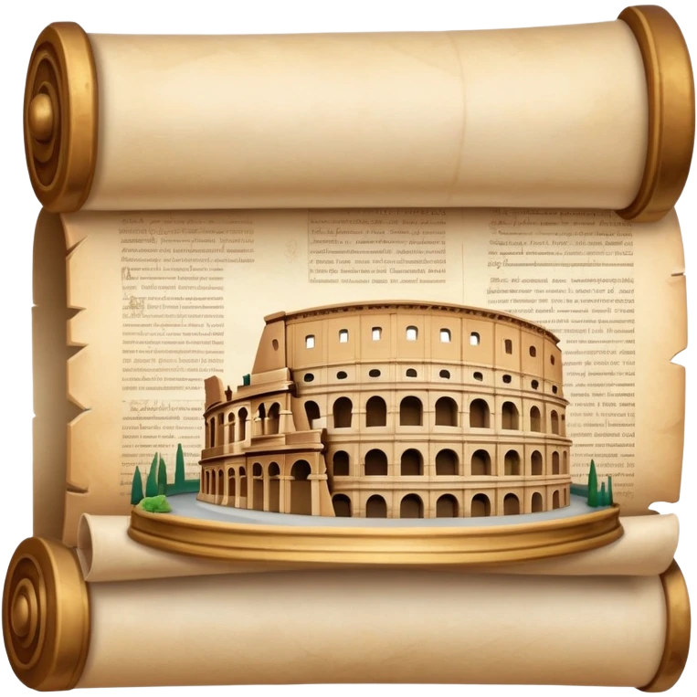 An icon featuring an ancient scroll, surrounded by famous historical landmarks and statues of notable figures, like the Colosseum or Napoleon. The design symbolizes the exploration of history through monuments and people. Transparent background highlights the pas emoji