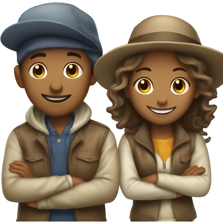 happy boy and girl in stylish hats emoji