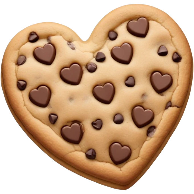Realistic heart shaped chocolate chip cookie isolated.  emoji