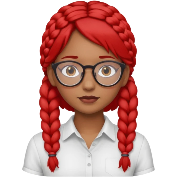 Dark Tan girl with two long red plaits and red rmmed  glasses head neck and shoulder shot only emoji
