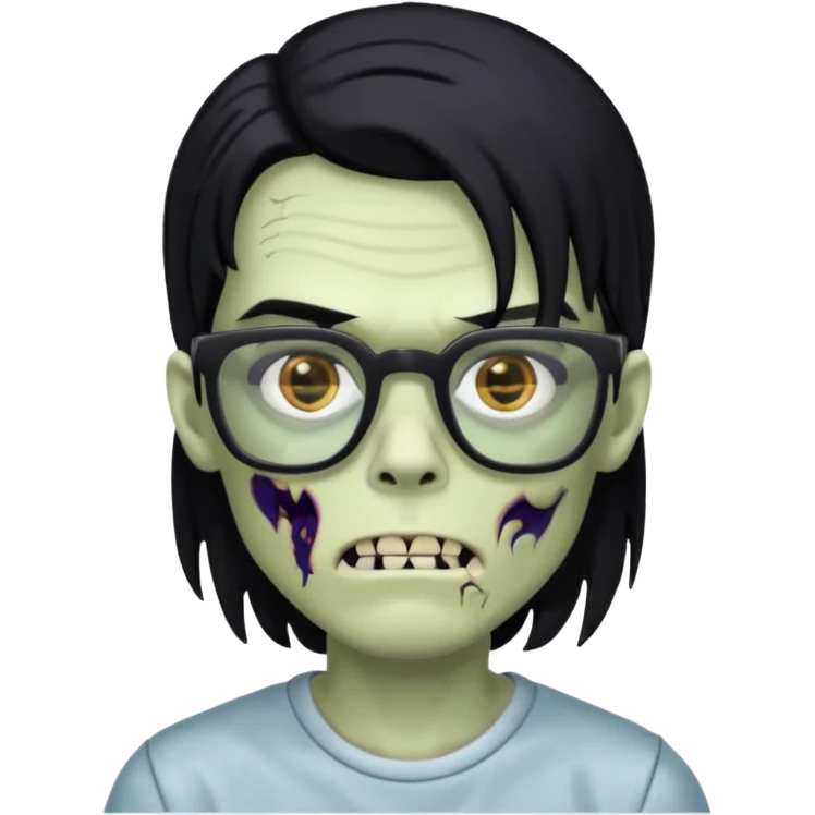 zumbi boy de cabelo grande preto,olhos pretos e oculos quadrado emoji