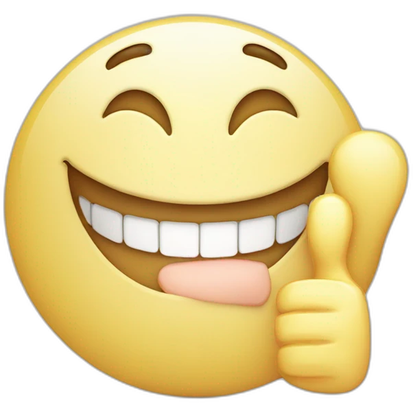 wide smile with teeth and thumbs up beside it emoji