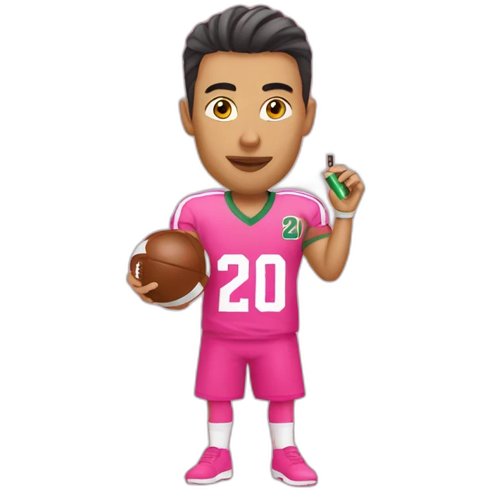 Algerian smoking an electronic cigarette with a pink football jersey emoji