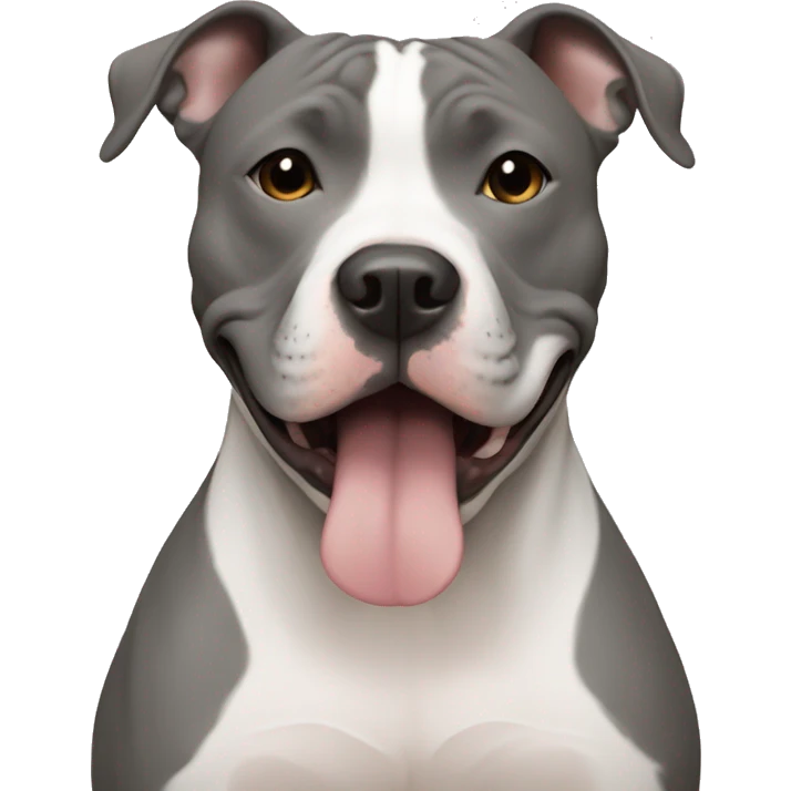 A gray American Staffordshire Terrier with a white stripe on his nose hugs me emoji