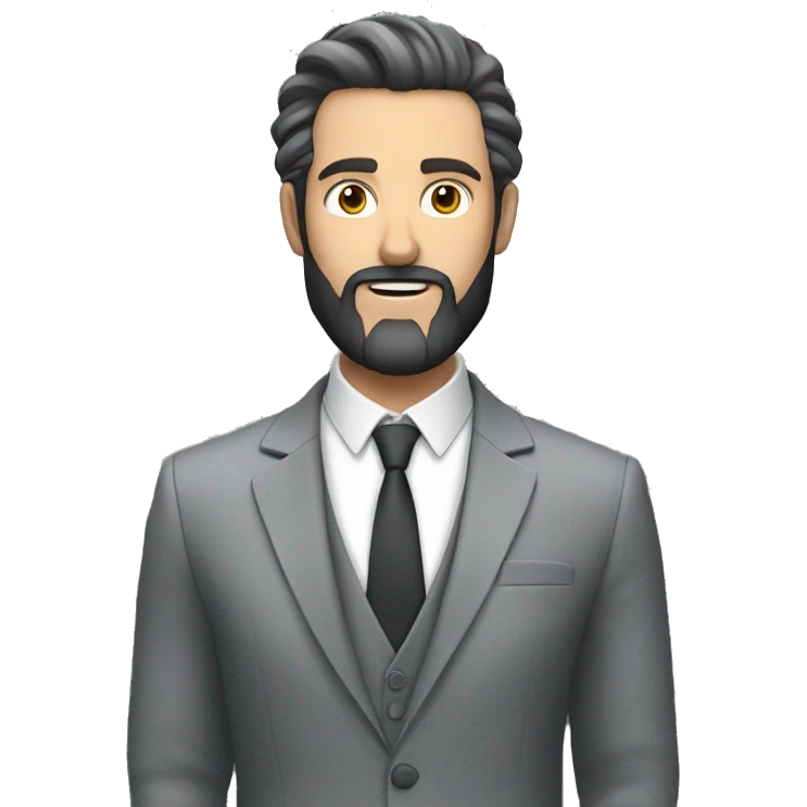 a white an in a grey suit with a dark beard and hair slick back showing both of his hands like he's explaining something emoji
