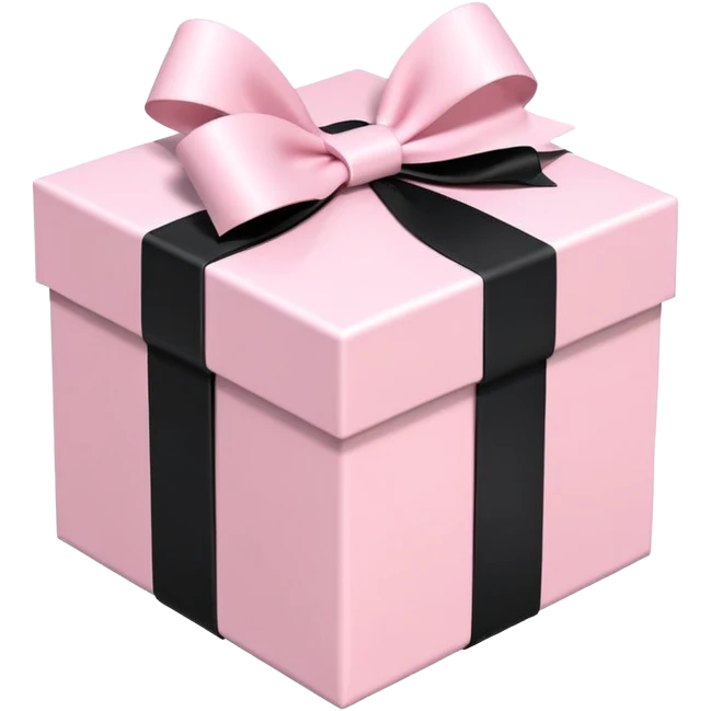 Light pink gift box with black ribbon bow, 3D isometric emoji