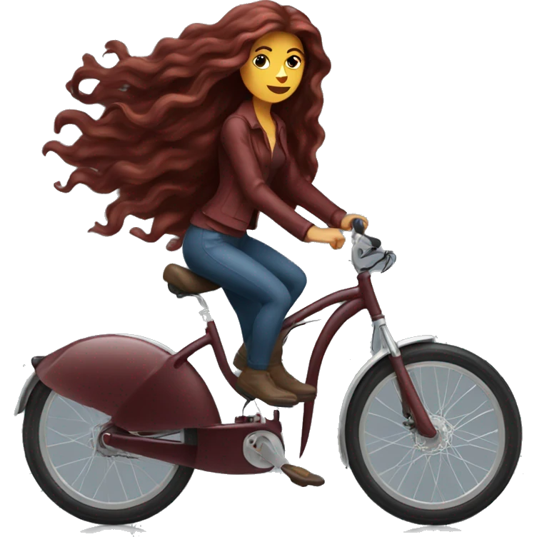 Beautiful burgundy long haired woman riding a bike emoji
