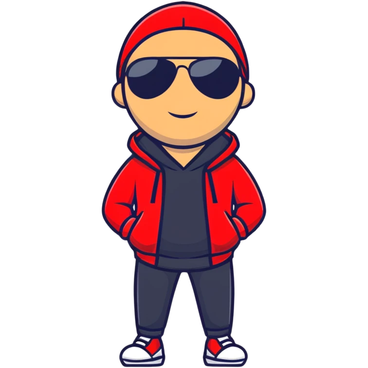 man with aviator sunglasses wearing a red hoodie emoji