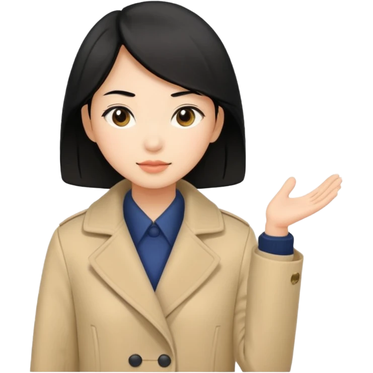 asian young woman black-haired in beige coat emoji
