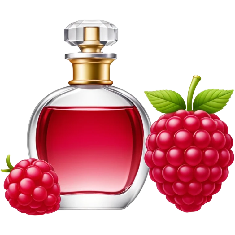 AVON women's perfume bottle next to a raspberry-shaped bottle emoji