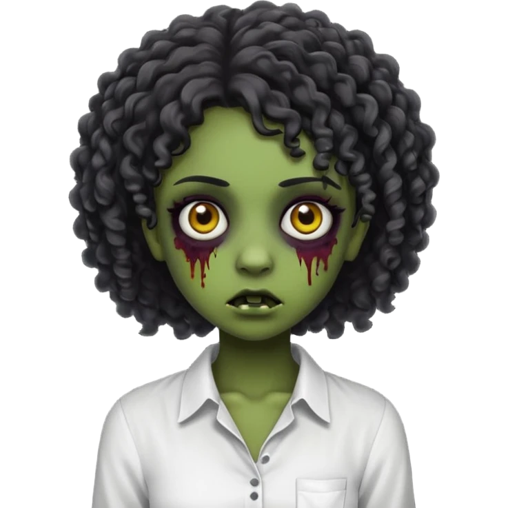 a curly haired emo zombie with a white blouse and dark skin emoji