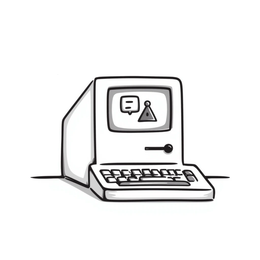 Pixel art style old Macintosh computer, simple monochrome linework emoji