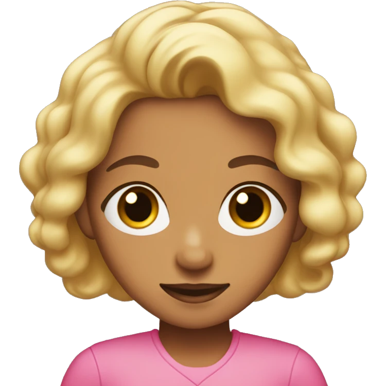 A blonde girl, with brown skin with brown eyes crossing her arms in pink clothes emoji