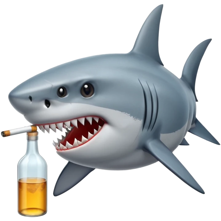 shark with a cigarette and some bottle emoji