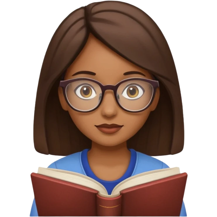 generate a genmoji of a dusky beautiful girl with reading glasses, reading a book emoji