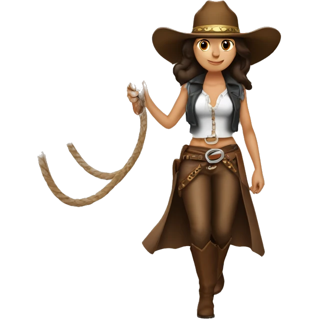 brunette lady with a big lasso and cowboy hat emoji