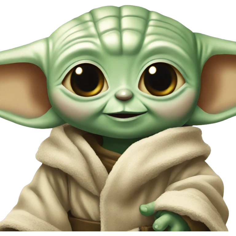 Baby Yoda smiles with giant smile emoji