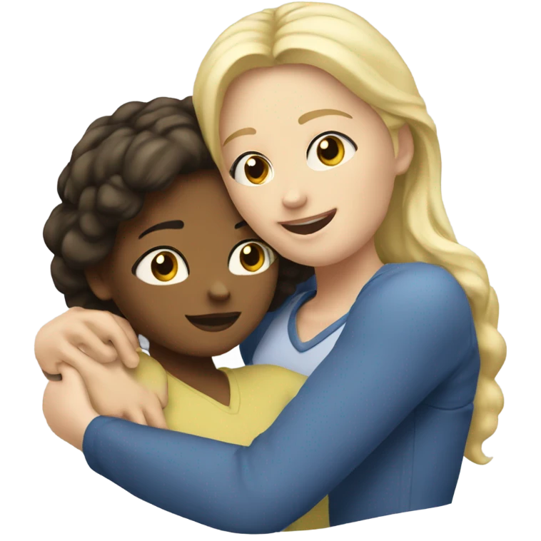 The blonde woman hugs the girl brunette  emoji
