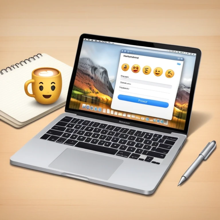 online booking system on MacBook screen next to an old-style paper notebook with a pen emoji