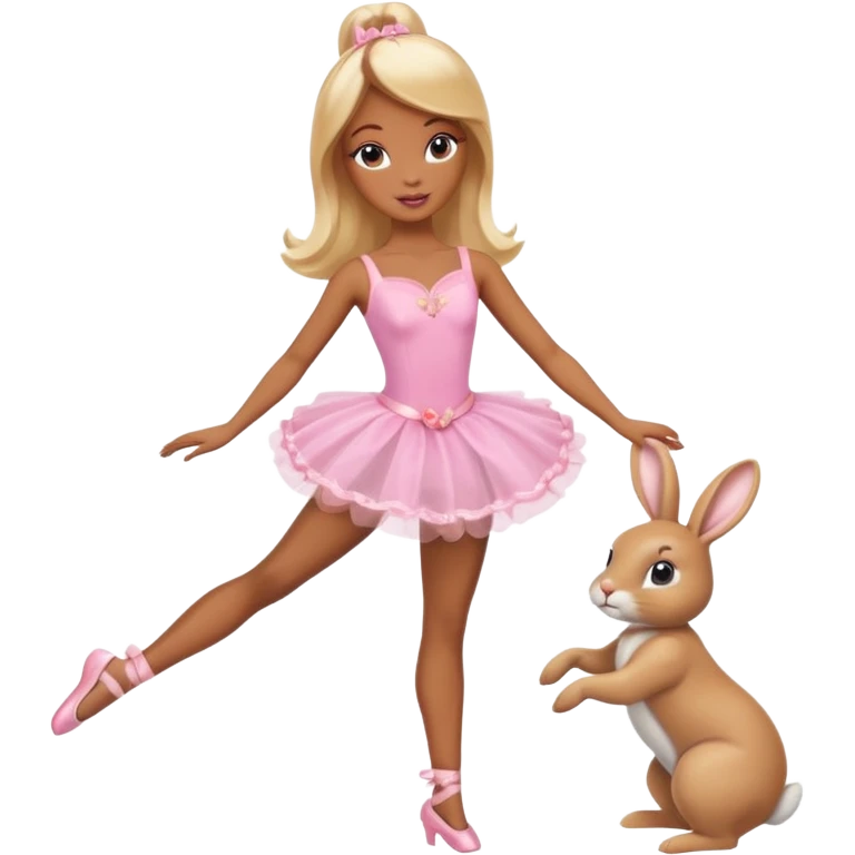 Brown skin blonde hair barbie ballerina with bunny  emoji