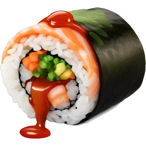 sushi handroll with sauce dripping emoji