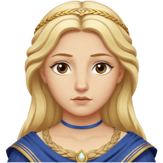 Metis The blonde pre-Olympian goddess of wisdom, counsel, and deep thought. She was the first wife and advisor of Zeus and the mother of Athena, the later goddess of wisdom. Her name connoted "cunning intelligence," a quality highly valued in Greek heroes like Odysseus. 
 emoji
