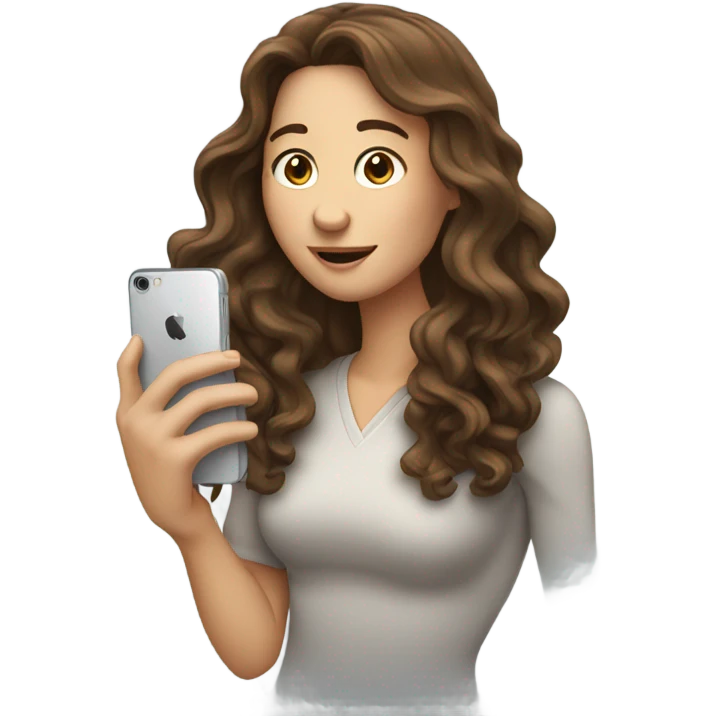 white woman with brown long wavy hair calling emoji