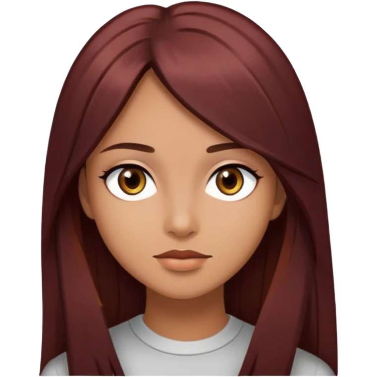 long dark reddish hair, straight hair, olive skin tone, dark brown eyes, Y2K emoji