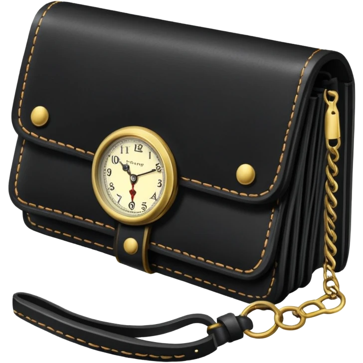 black wallet with a small clock on top of it emoji