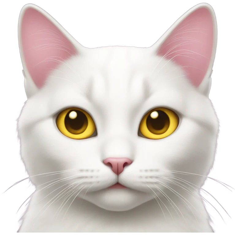 white cat,yellow eyes, pink rubbon emoji
