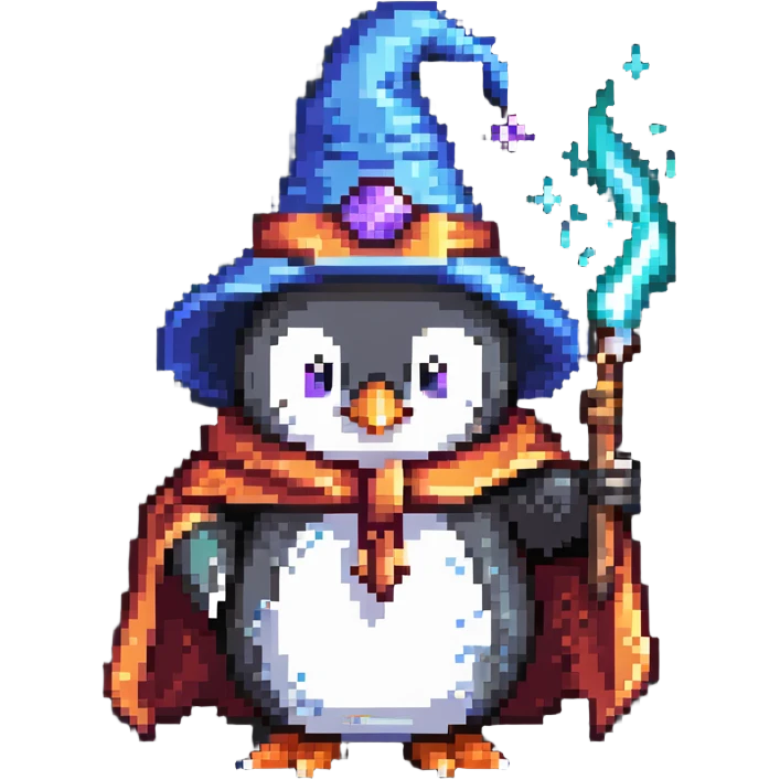 Penguin wizard casting magic spells emoji