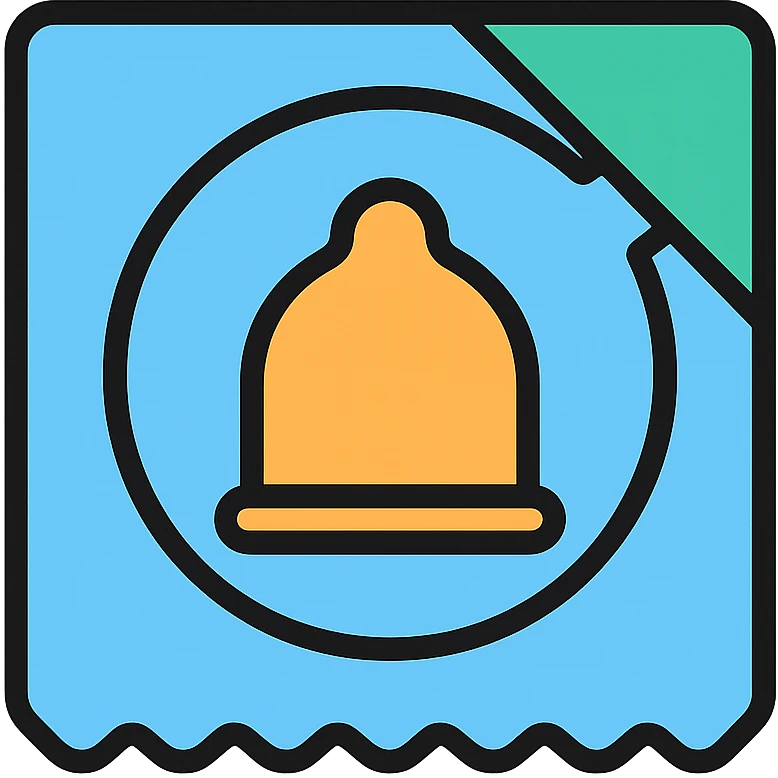 blue and green condom wrapper, slightly open, emphasizing safety and prevention emoji