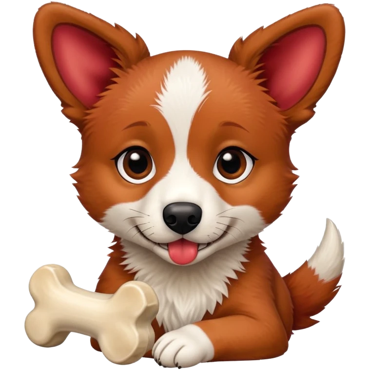Red heeler puppy with bone in mouth emoji