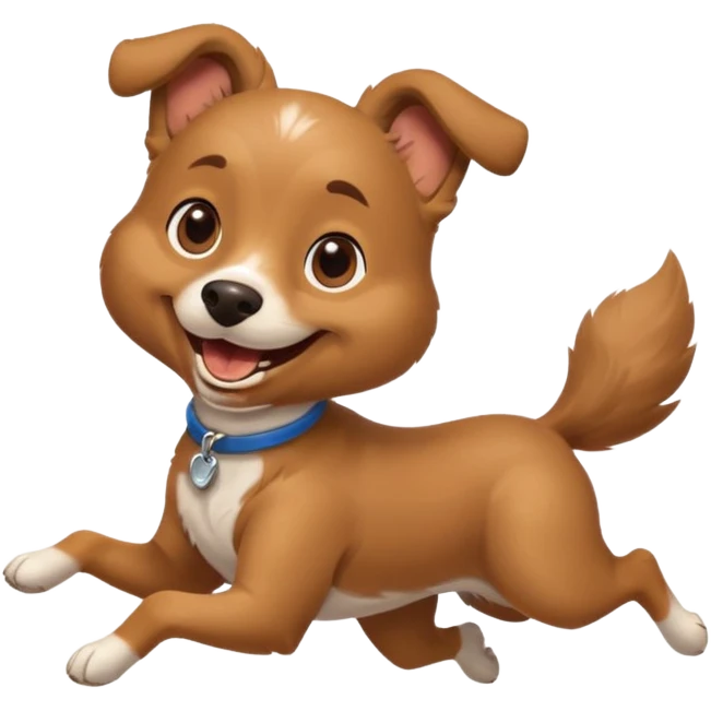 smiling emoji dog delivering a resume, mid-run, minimal details emoji