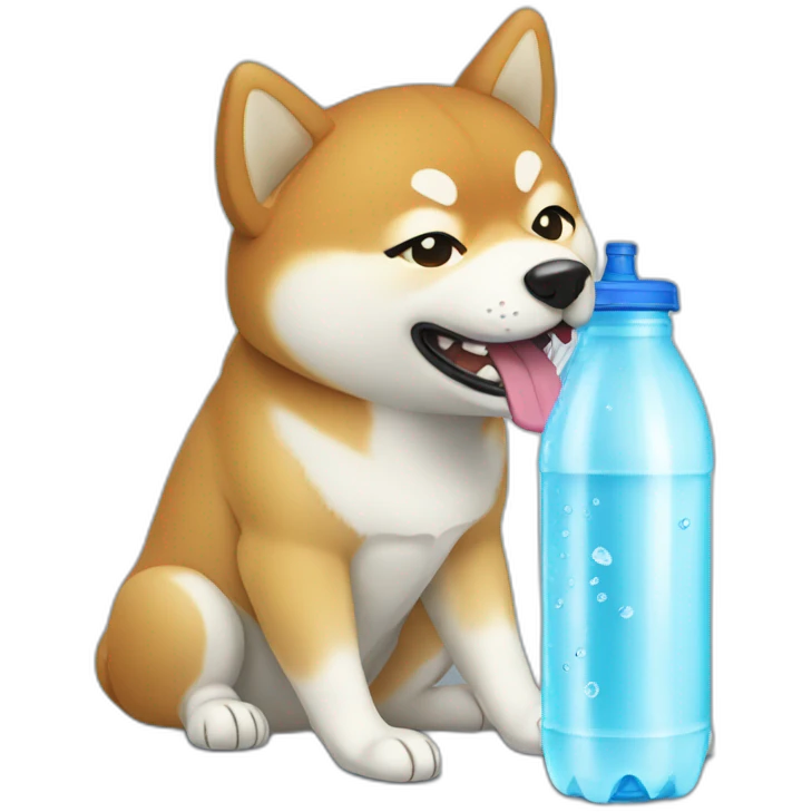 shiba chewing on water bottle emoji