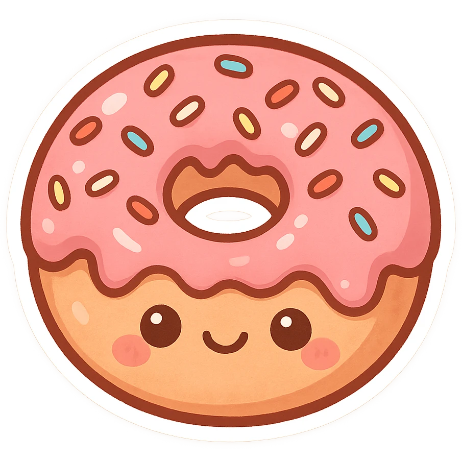 chibi sticker-style donut, cute and exaggerated emoji