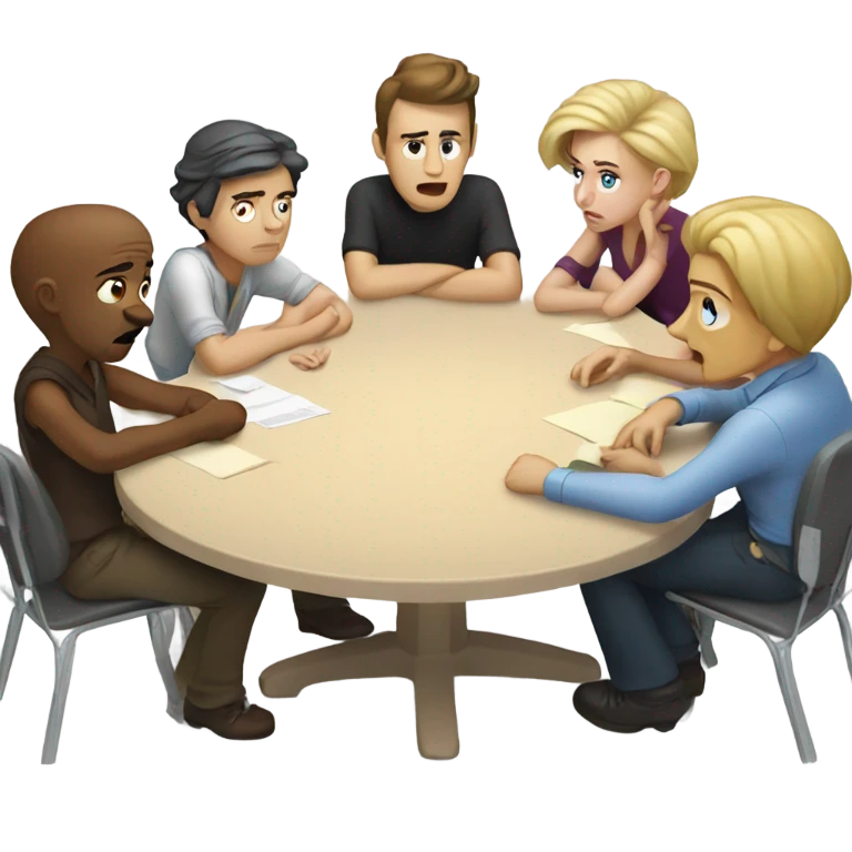 white people sitting around a table looking confused emoji
