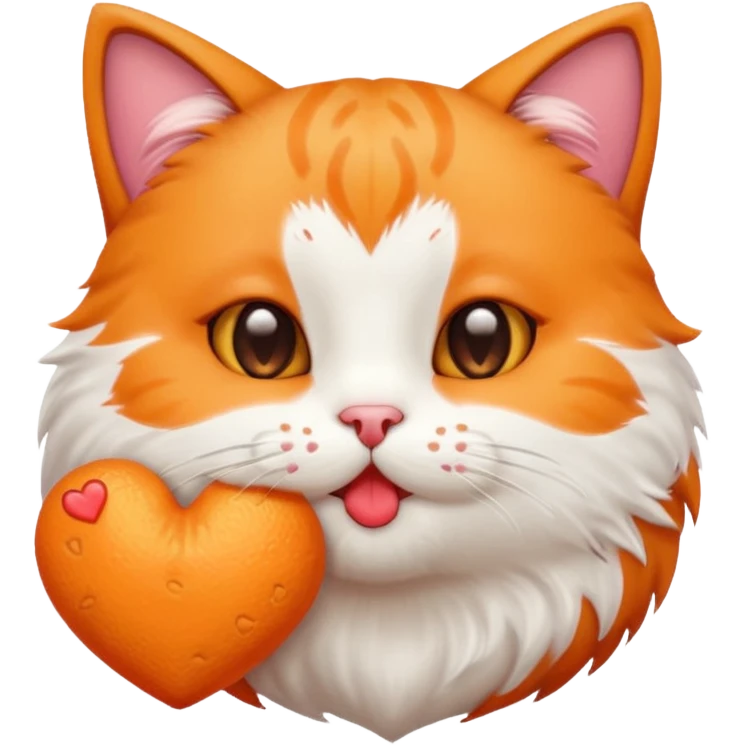 A cute circular cat blowing a smooch kiss with heart and little bite on the lower lip emoji