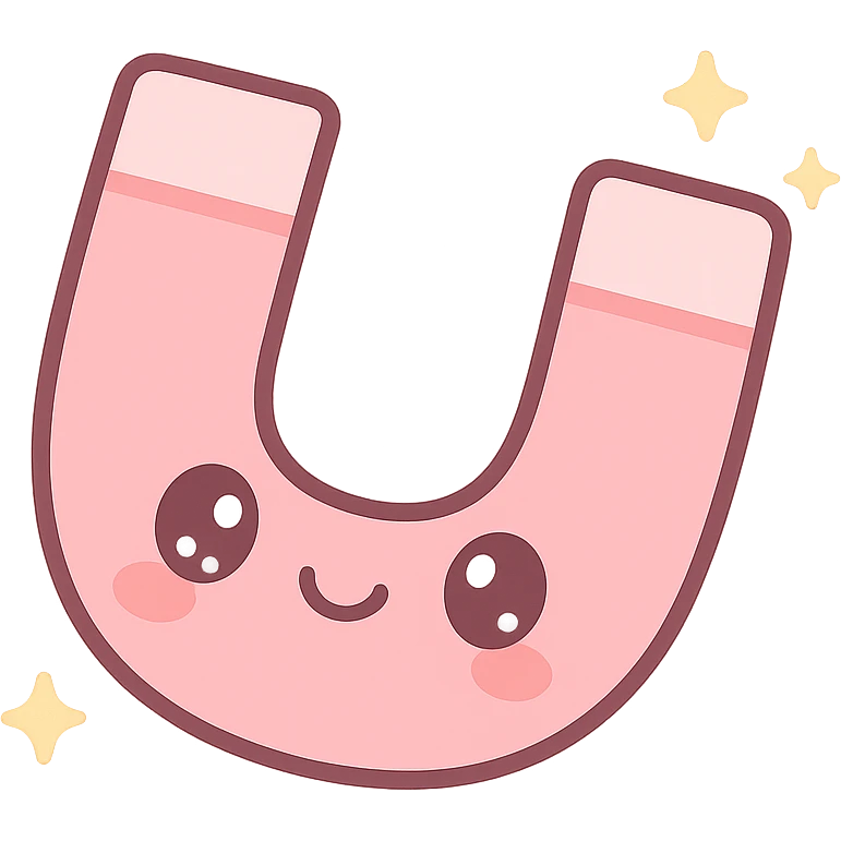 pink cartoon magnet with sparkles, cute and friendly emoji